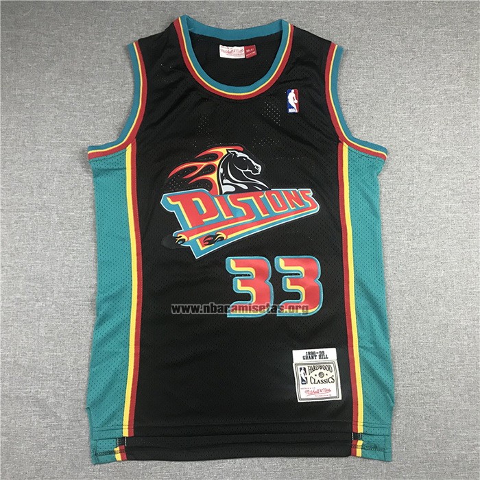 Camiseta Detroit Pistons Grant Hill NO 33 Mitchell & Ness 1998-99 Negro